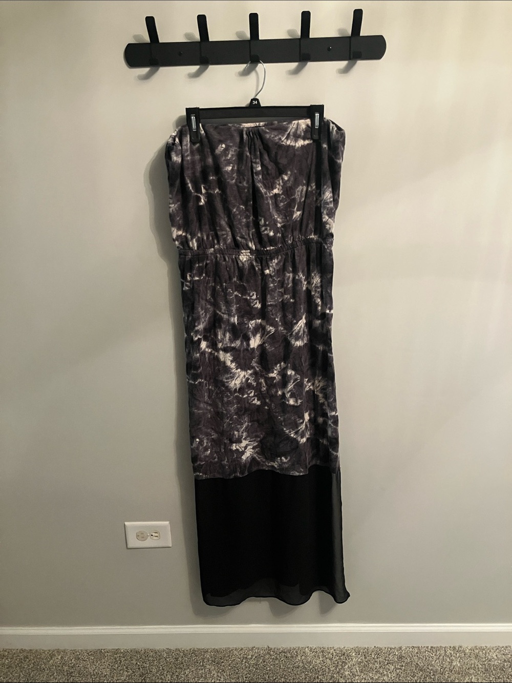 Express Strapless Tie-Dye Maxi Dress in Black and Gray